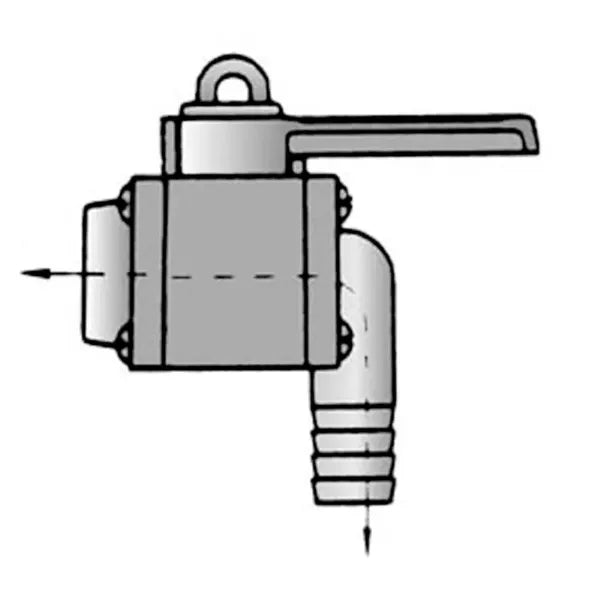 1-1/4 inch Valve Inline Female Thread Base with 90 deg Barb Top