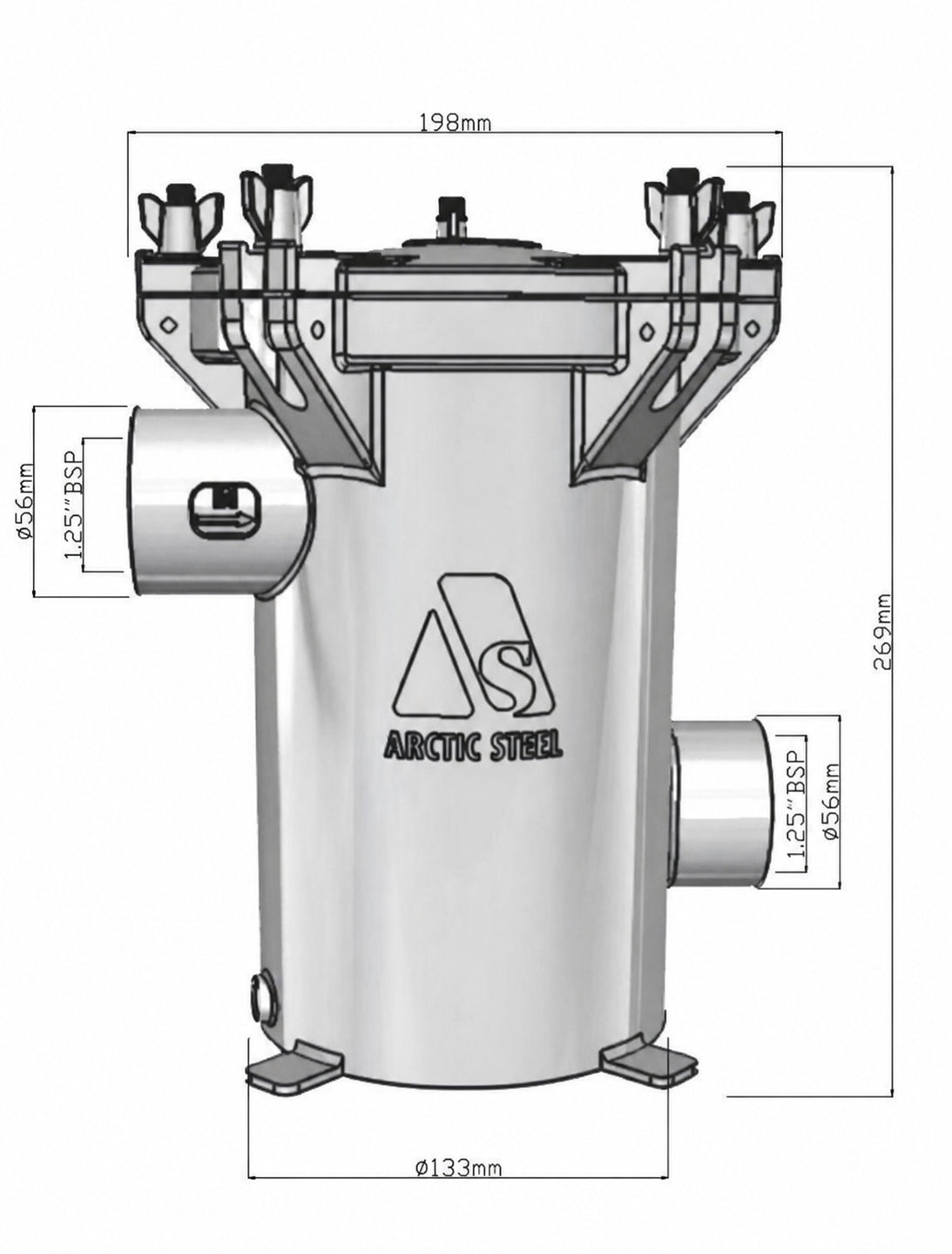 1.25″ Seawater Strainer (Side In Side Out) Stainless Steel 2205