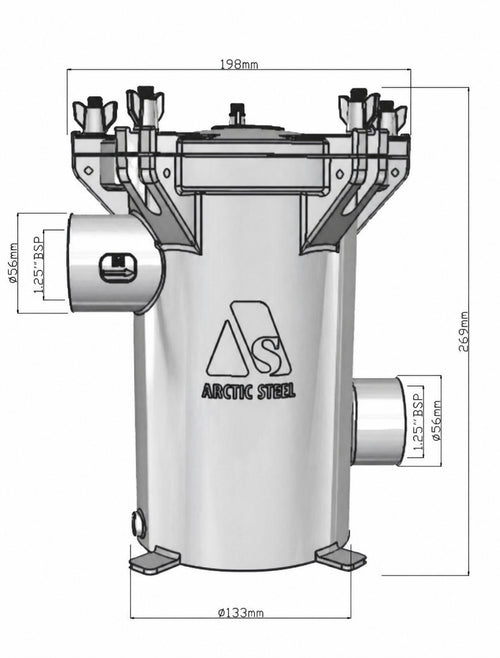 1.25″ Seawater Strainer (Side In Side Out) Stainless Steel 2205