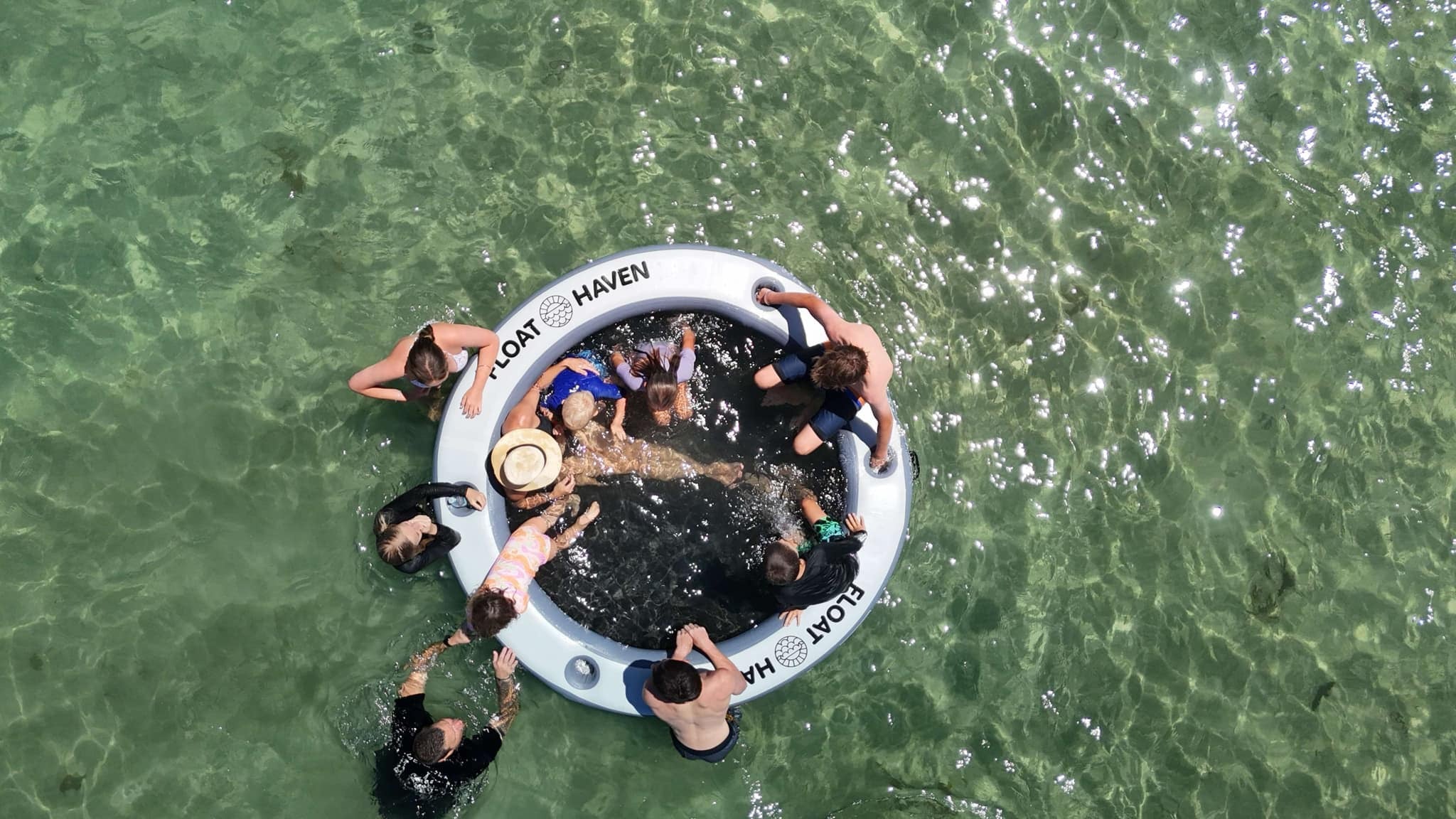 Float Haven 2.4M Sea Pool - Large Round Inflatable Floating Island & Water Hammock