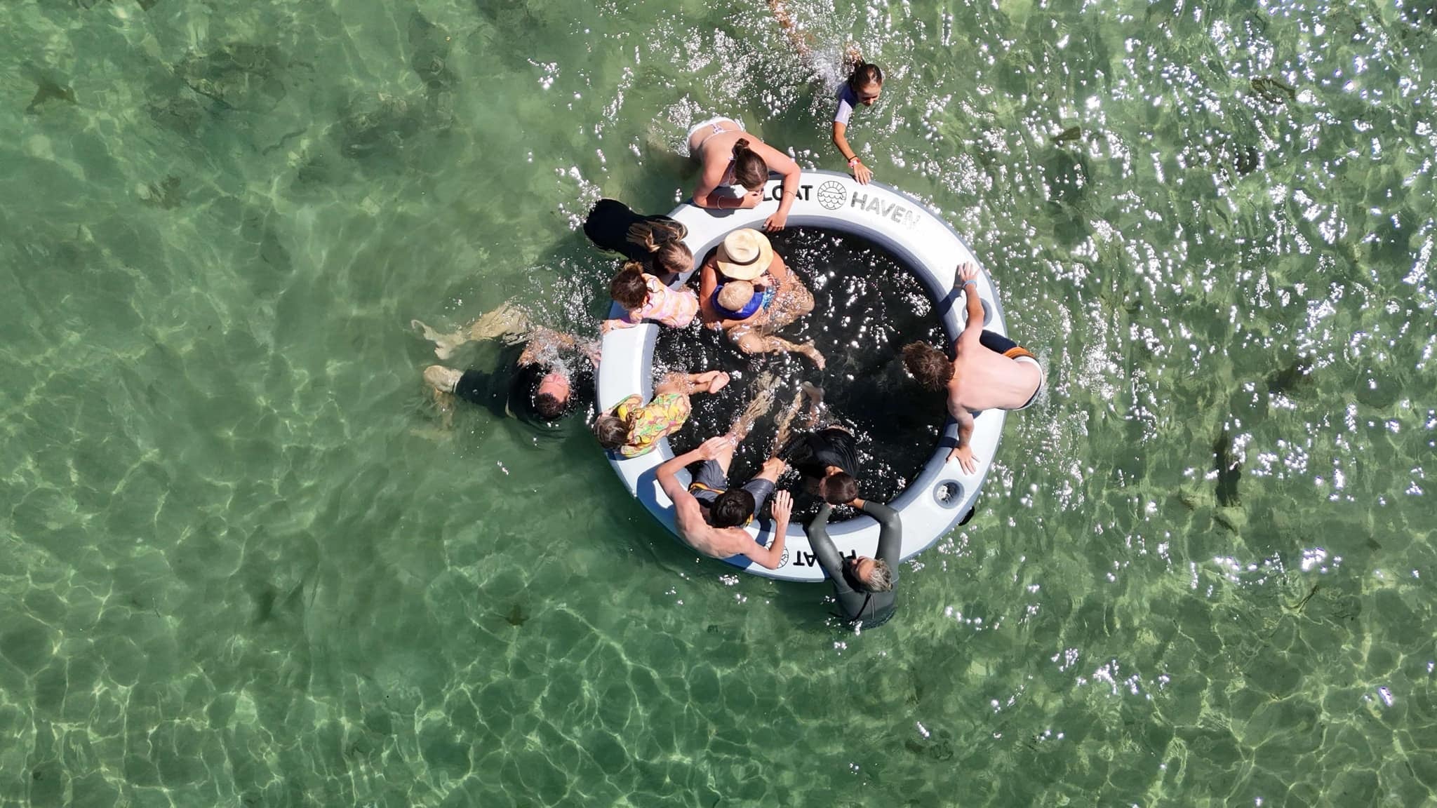 Float Haven 2.4M Sea Pool - Large Round Inflatable Floating Island & Water Hammock
