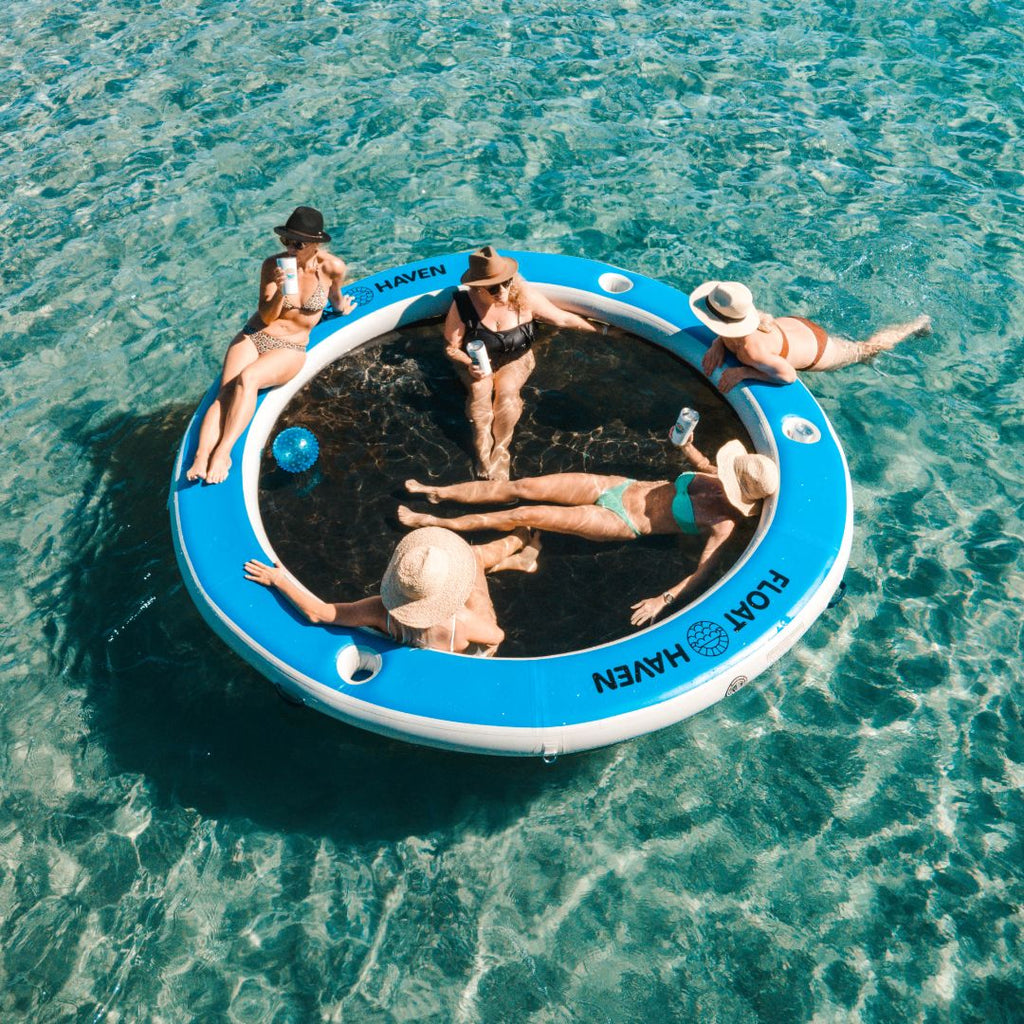 Float Haven 3M Sea Pool - Large Round Inflatable Floating Island & Water Hammock