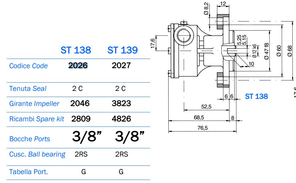 AN 2026 Seawater Pump, Lombardini/Volvo Replacement for F4B-9, 10-35098-04