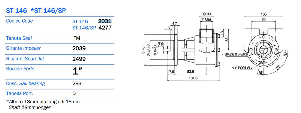 Seawater Pump Replaces Johnson F7B-9, 10-24127-1 ANCOR 2031