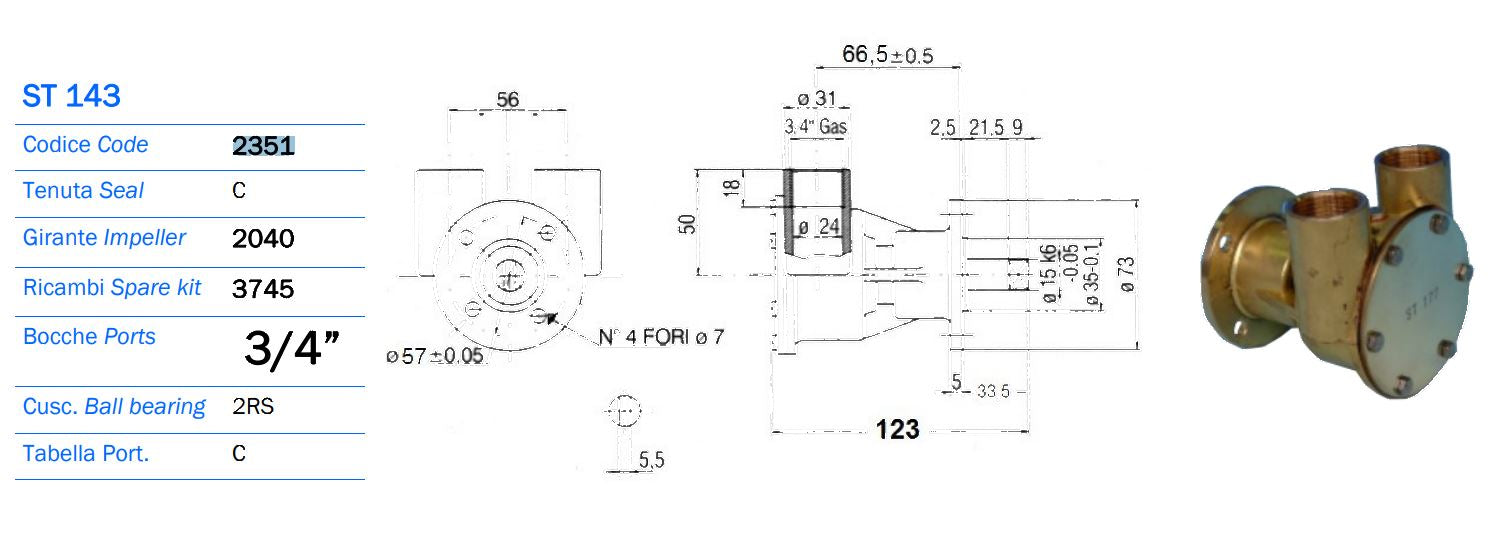 Ancor 2351 Replaces Johnson F5B9, 10-24334-01/ Beta 43/50/63/ Nanni 301725