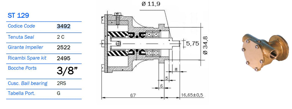 Beta, Kubota, Nanni Seawater Pump Replacement Ancor 3492