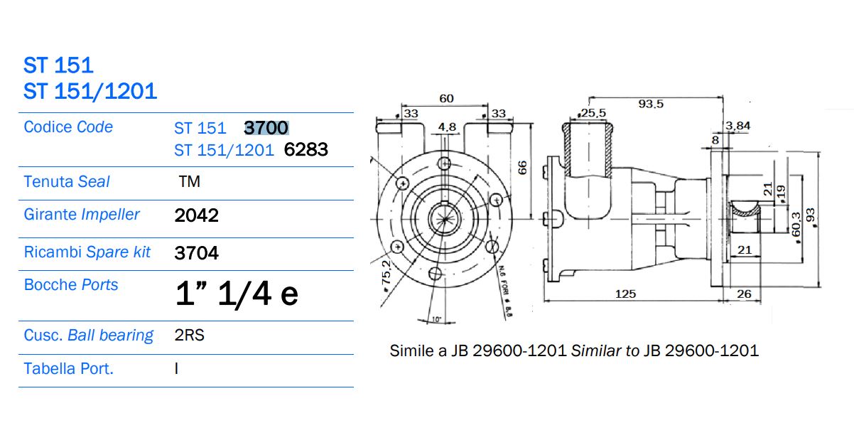 AN 3700 Seawater Pump, Iveco8061 pt.no8110564 , MAN D0826GLE40/ML pt.no29600-1201