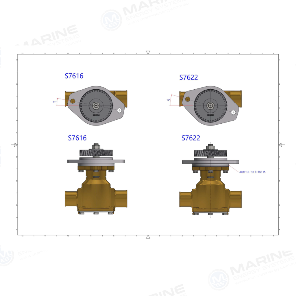 Cummins 6BT 5.9 / 6CTA 8.3 Seawater Pump P1722 16° OFFSET JPM JPR-S7622