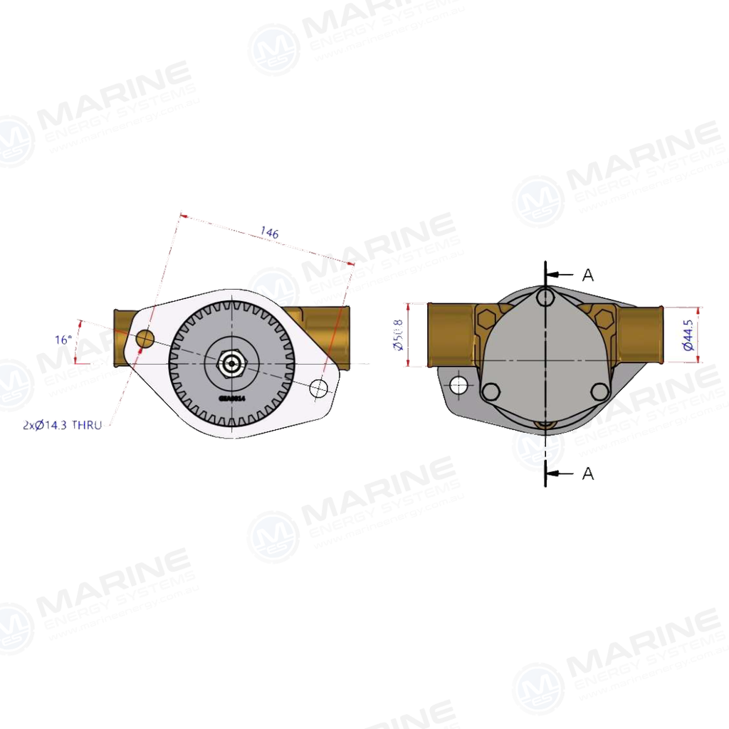 Cummins 6BT 5.9 / 6CTA 8.3 Seawater Pump P1722 16° OFFSET JPM JPR-S7622
