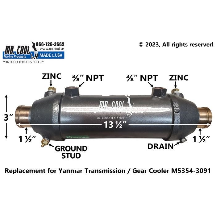 Oil Cooler Yanmar ZF85A (1-1/2" Hose) M5354-3091CN Replacement Mr Cool