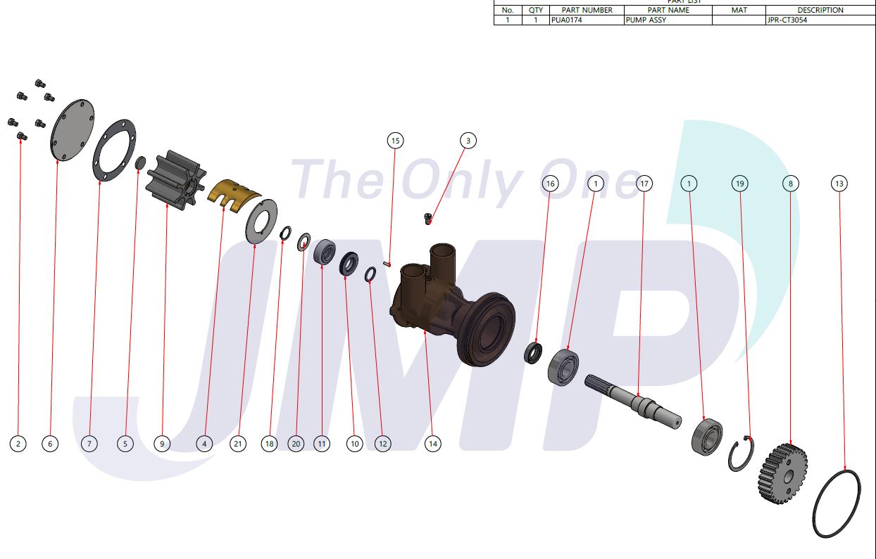 Sabre Perkins M130 M135 Seawater Pump Replacement JMP JPR-CT3054