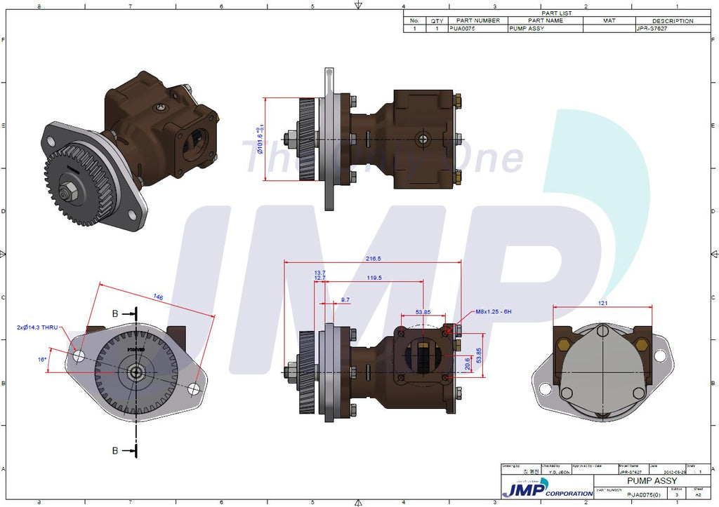 Cummins 6CTA8.3M and 6CTA8.3M2 Seawater Pump P1727C Replacement JMP JPR-S7627