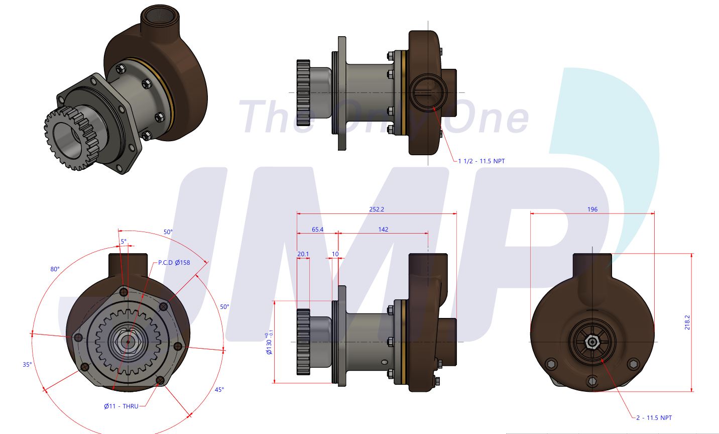 Mitsubishi S6R, S6R2 Replacement Eng Cooling Seawater Pump ME5000R  W/Drive Gear