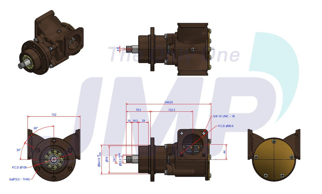 Volvo Penta 3829313, 3829112 Seawater Pump Replacement JPR-V3000, 2" Ports