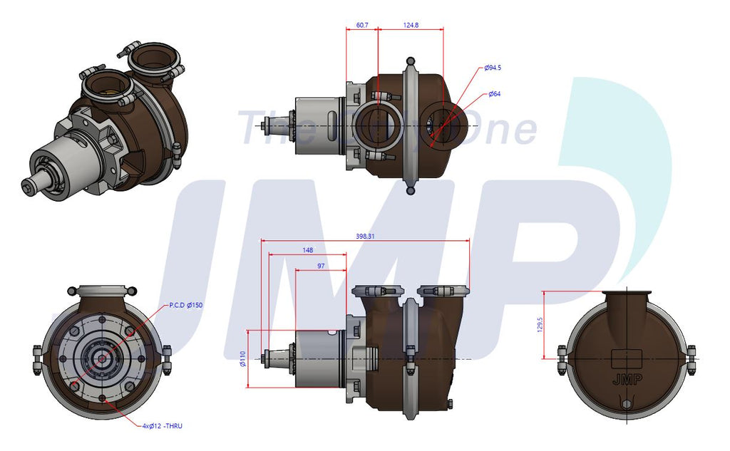 Caterpillar  3412 Seawater Pump (Gilkes Style) 7C3613 Replacement JMP JPR-CT3412