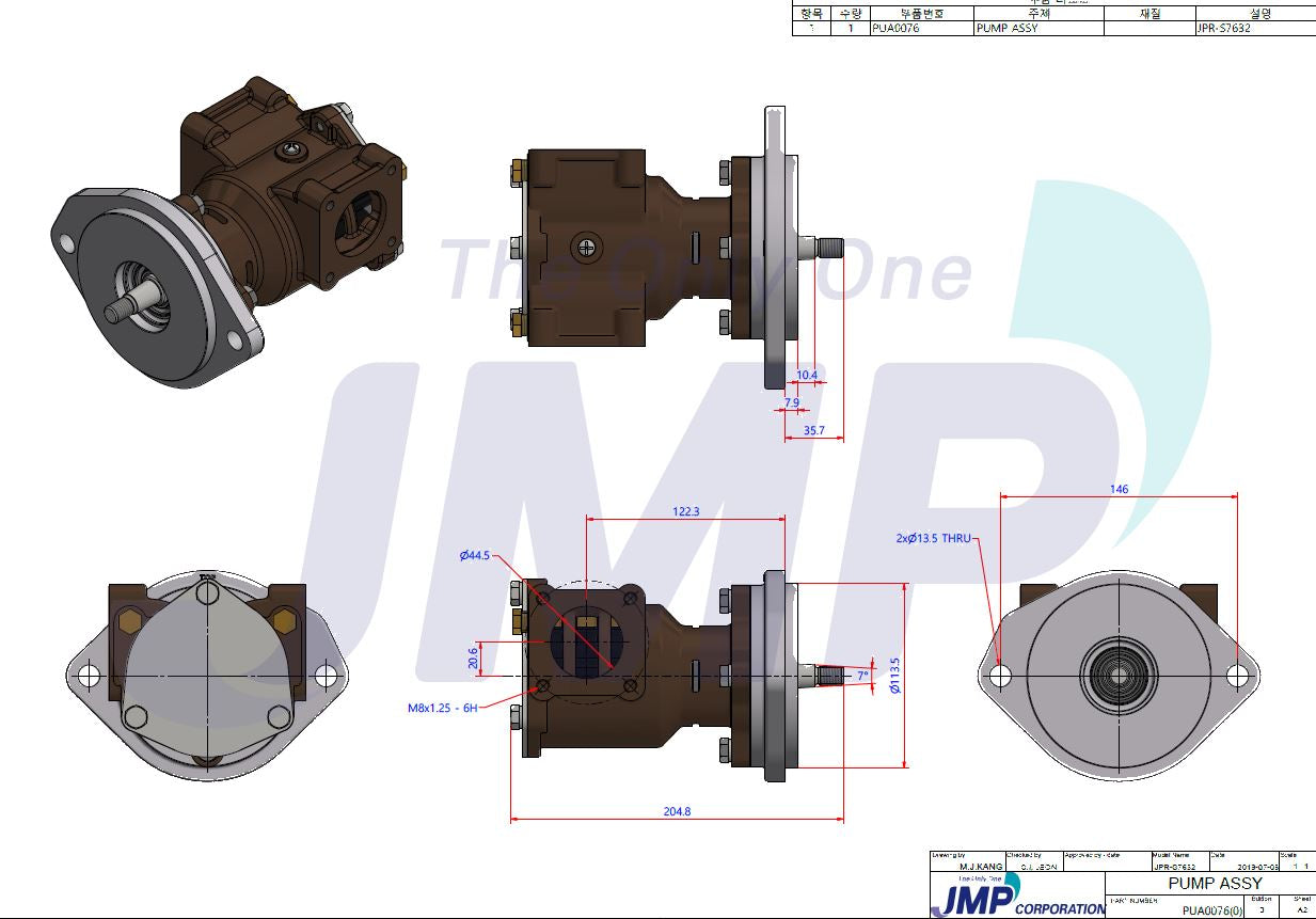 CATERPILLAR C7, C9, 3116, 3126 Seawater Pump Replacement JMP JPR-S7632