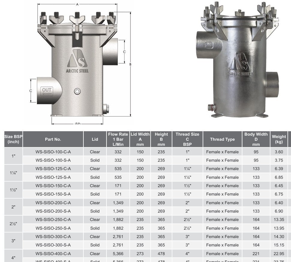 4” Seawater Strainer (Side In Side Out) Stainless Steel 2205