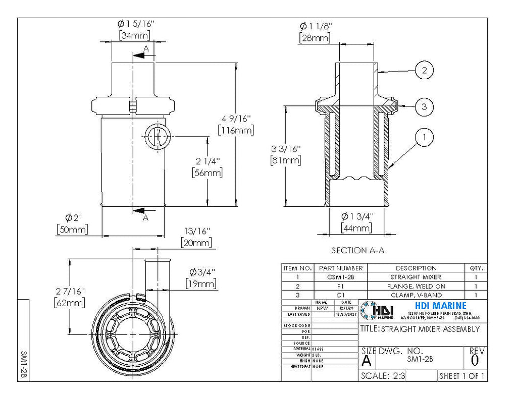 SM1-2B Straight Mixer Kit – Stainless Steel Exhaust Elbow (3/4″ water hose)
