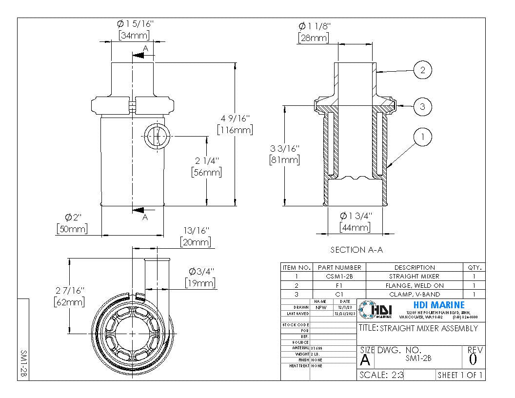 SM1-2B Straight Mixer Kit – Stainless Steel Exhaust Elbow (3/4″ water hose)