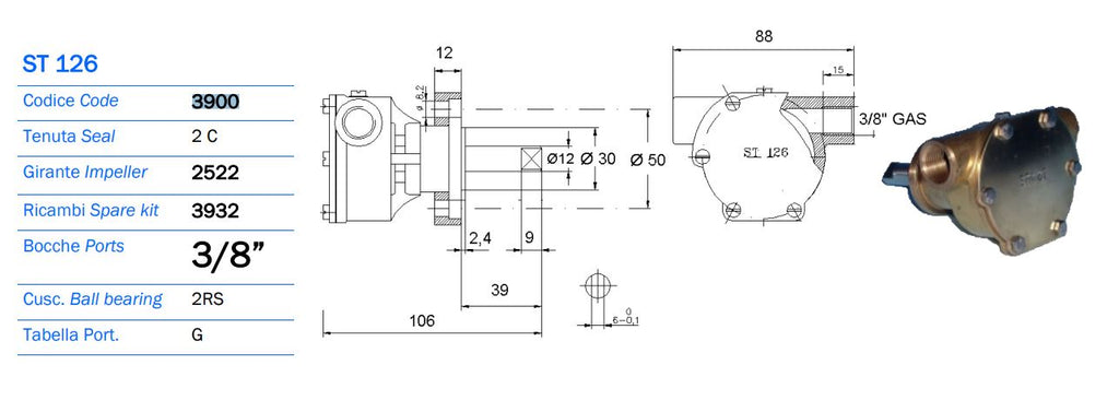Diecon D850 Seawater Pump Johnson 10-24341 /  10-24514  F4B 9 Replacement AN 3900