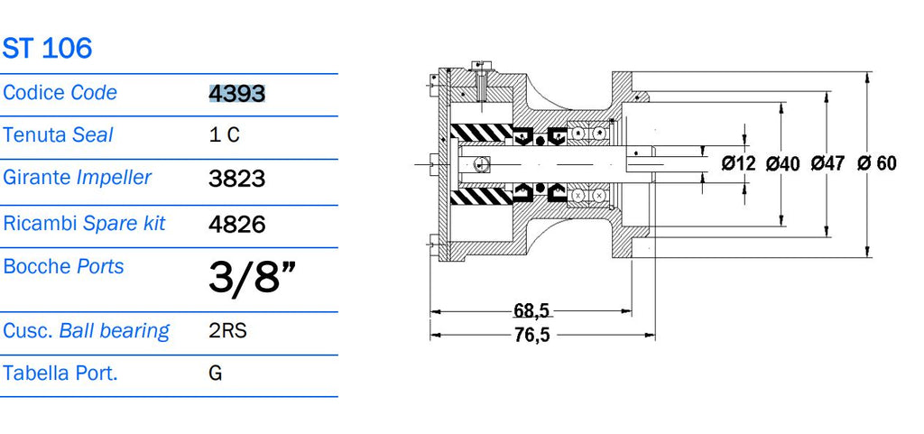 Ancor 4393 Seawater Pump, Lombardini Paguro 6000-18000, Replaces  10-35098-04 F4B-9