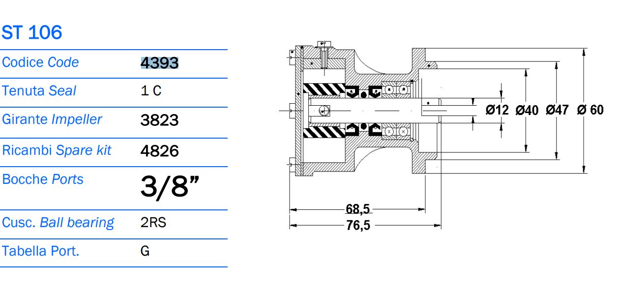Ancor 4393 Seawater Pump, Lombardini Paguro 6000-18000, Replaces  10-35098-04 F4B-9