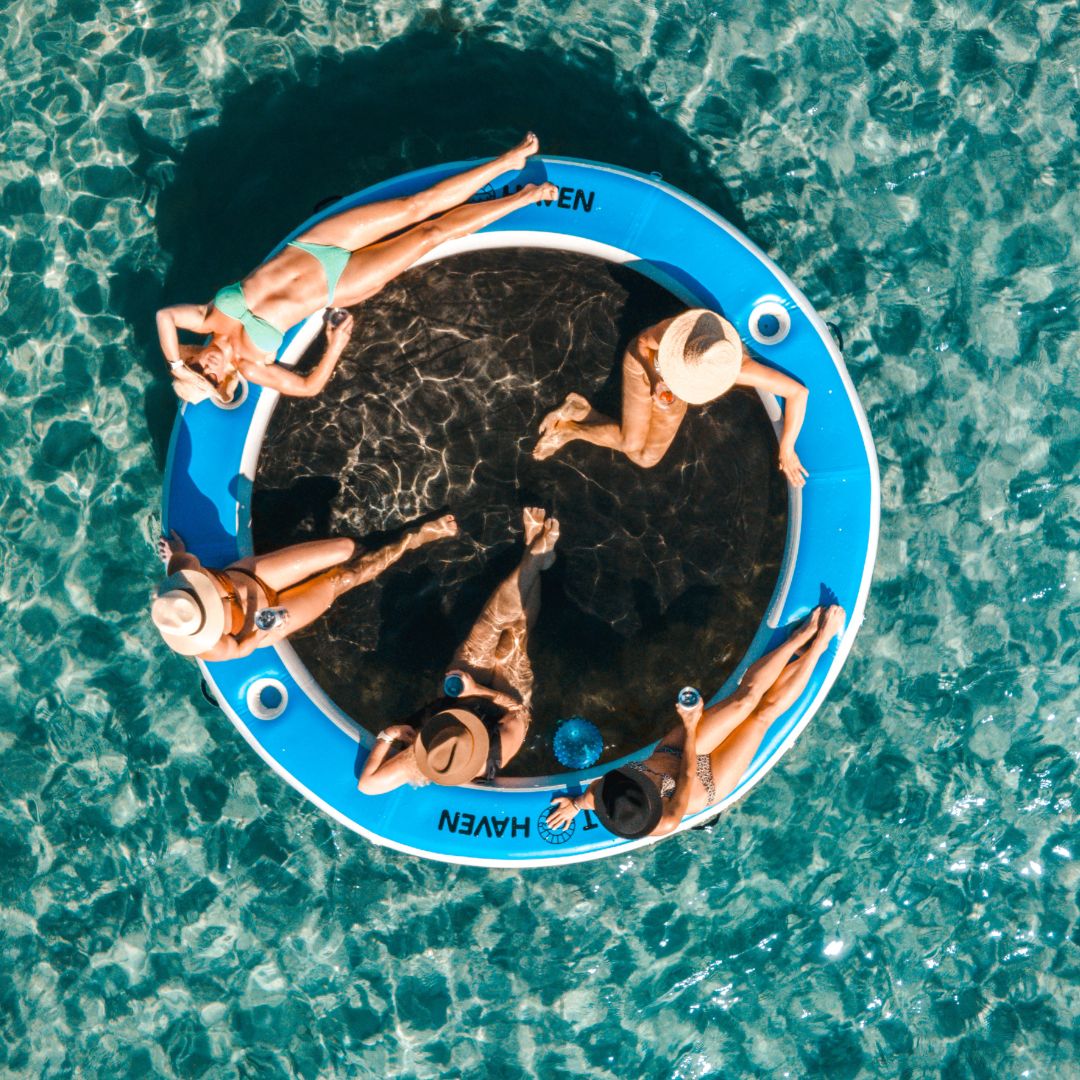 Float Haven 3M Sea Pool - Large Round Inflatable Floating Island & Water Hammock