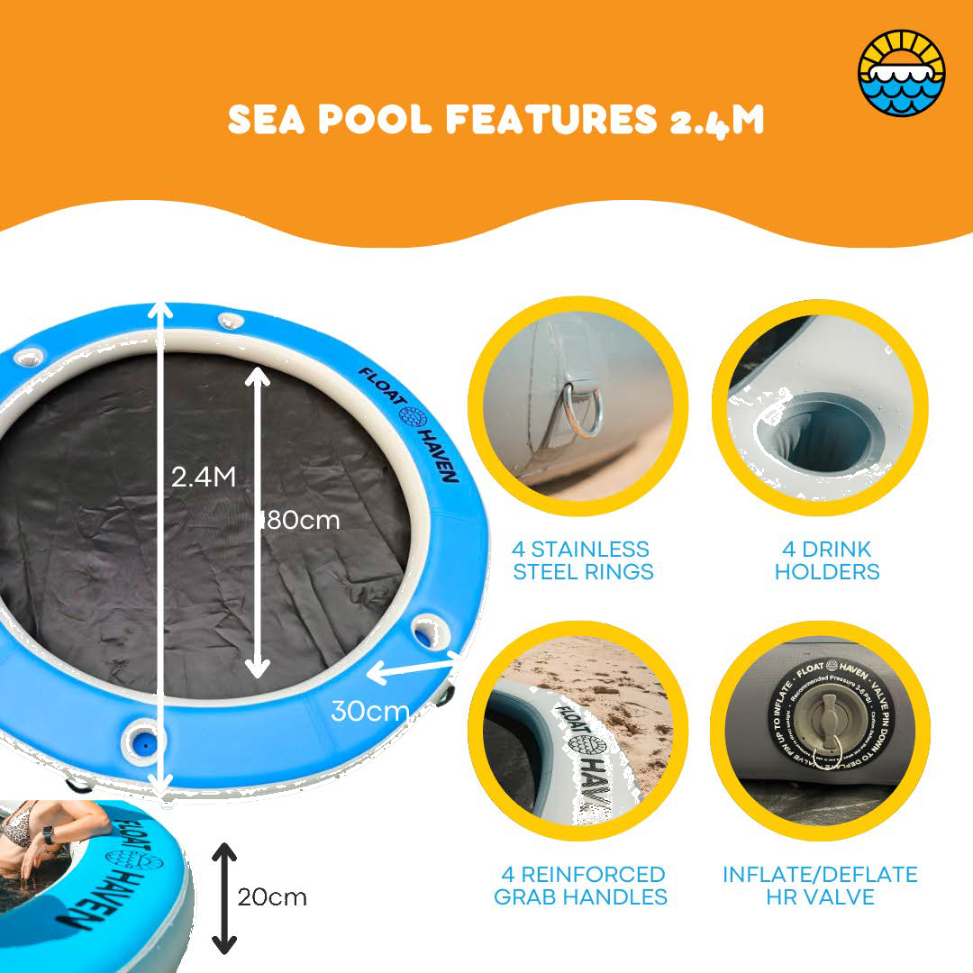 Float Haven 2.4M Sea Pool - Large Round Inflatable Floating Island & Water Hammock