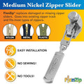 FixnZip Medium Graphite (Grey) Nickel Zipper Repair Slider - Sizes 5-7