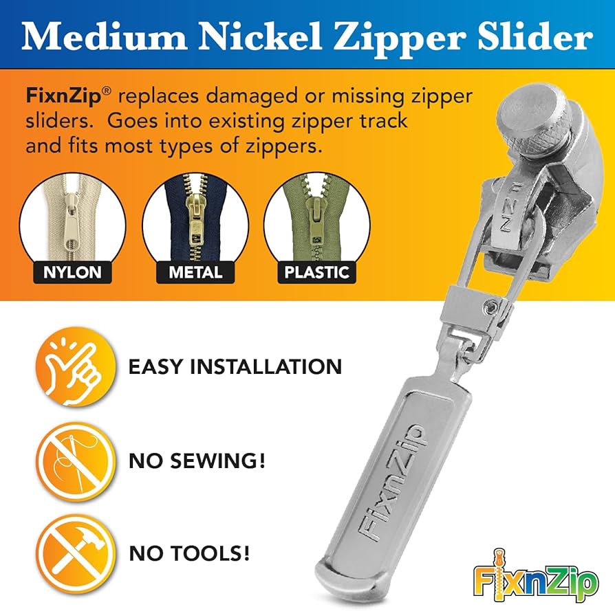 FixnZip Medium Graphite (Grey) Nickel Zipper Repair Slider - Sizes 5-7