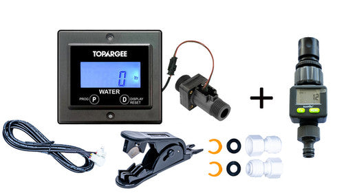 Topargee Flush Mount Water Gauge Package with 1.4m Lead & Digital Water Flow Meter