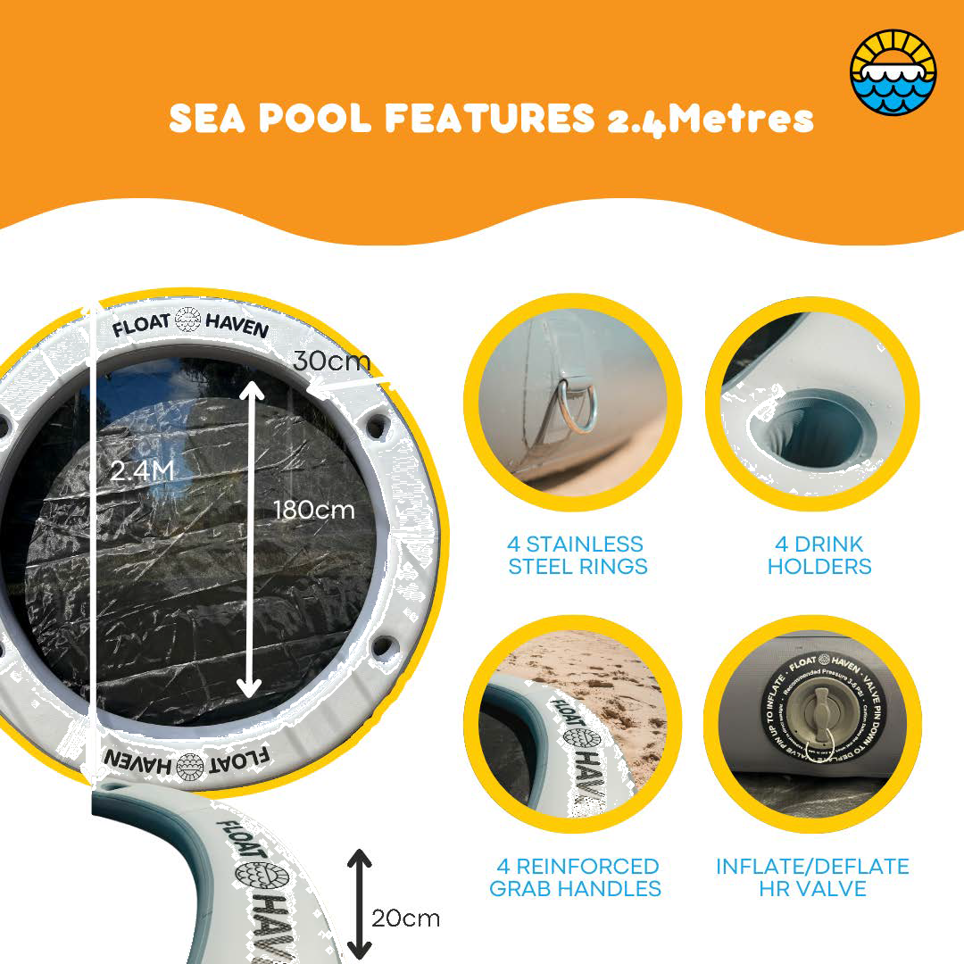 Float Haven 2.4M Sea Pool - Large Round Inflatable Floating Island & Water Hammock