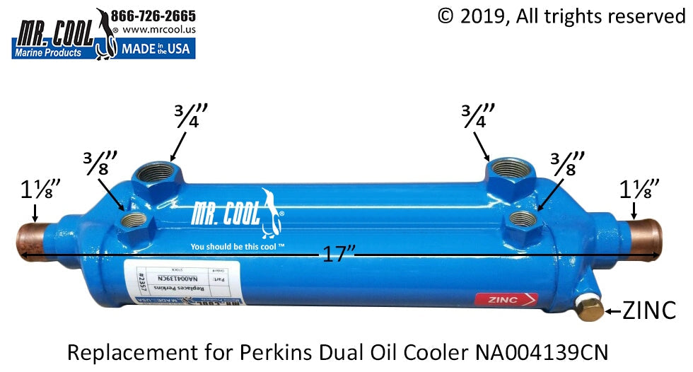 Perkins Dual Oil Cooler NA004139CN Replacement Part- 1-1/8" water Connections