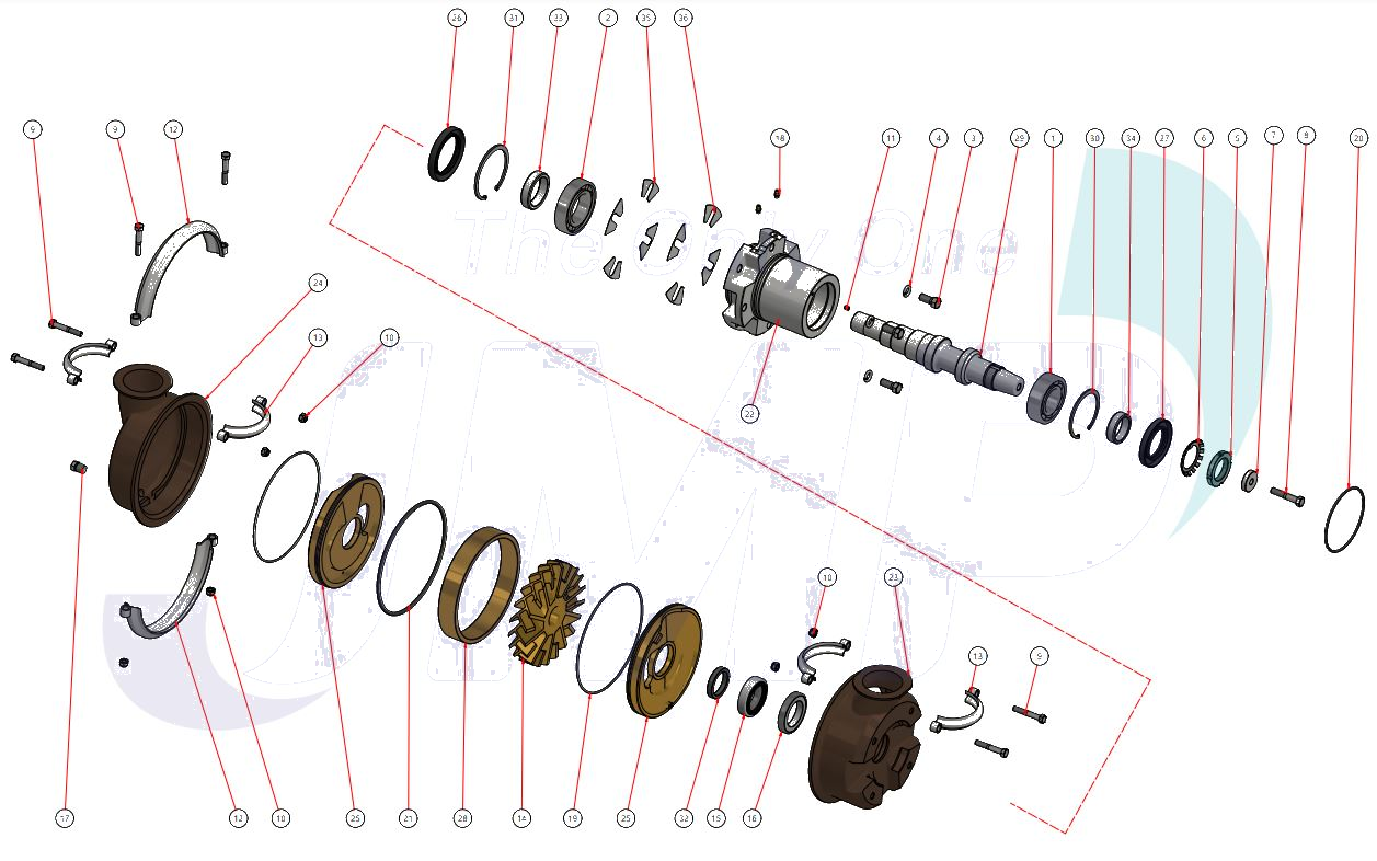 Cummins KT19, KTA19M Seawater Pump 3049158, 3074540 Major Repair Kit Aftermarket JMP JSK0122