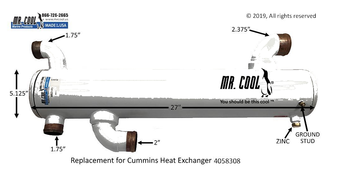 Cummins 6CTA 8.3 & QSM11 Heat Exchanger 4058308 / 3912145CN -  5x27 Replacement Part