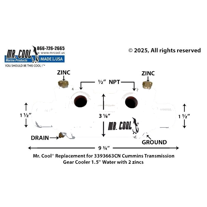 Cummins 6BTA Oil Cooler 3"x6" 3393663CN 1.5'' Replacement MR COOL