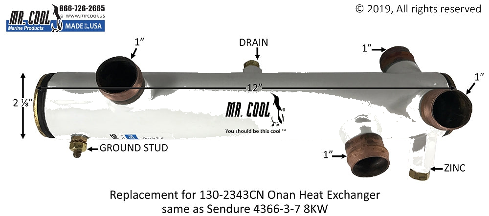 Onan MDKD 8KW 12x2 Heat Exchanger 130-2343CN Replacement Part