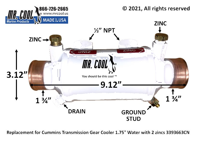Cummins 6BTA Oil Cooler 3"x6" 3393663CN 1.75'' Replacement Part