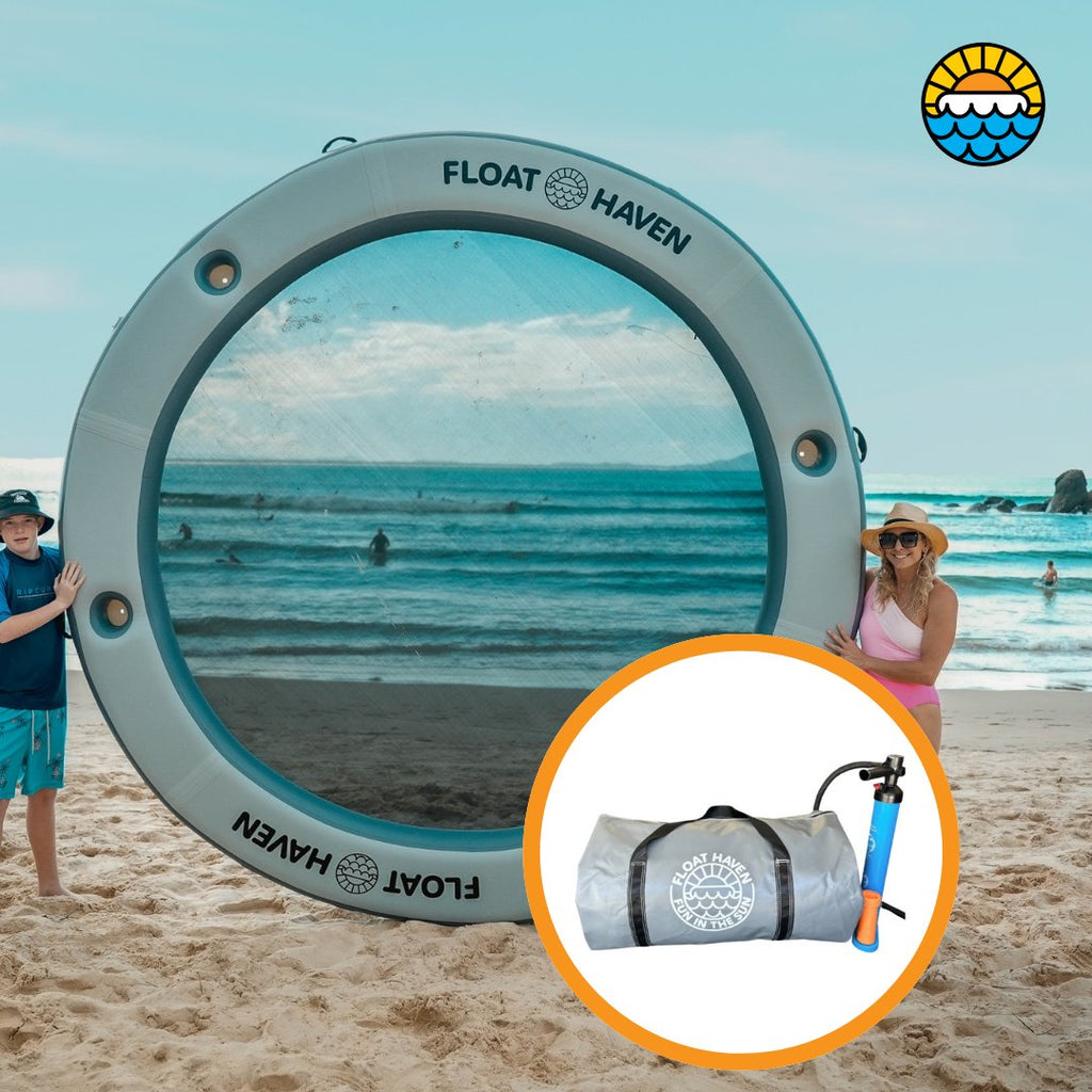 Float Haven 3M Sea Pool - Large Round Inflatable Floating Island & Water Hammock