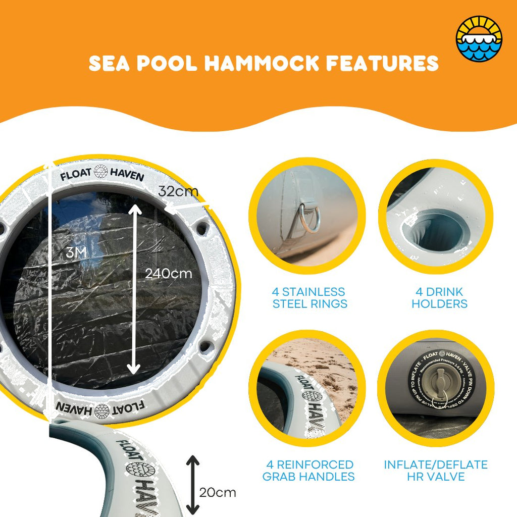 Float Haven 3M Sea Pool - Large Round Inflatable Floating Island & Water Hammock